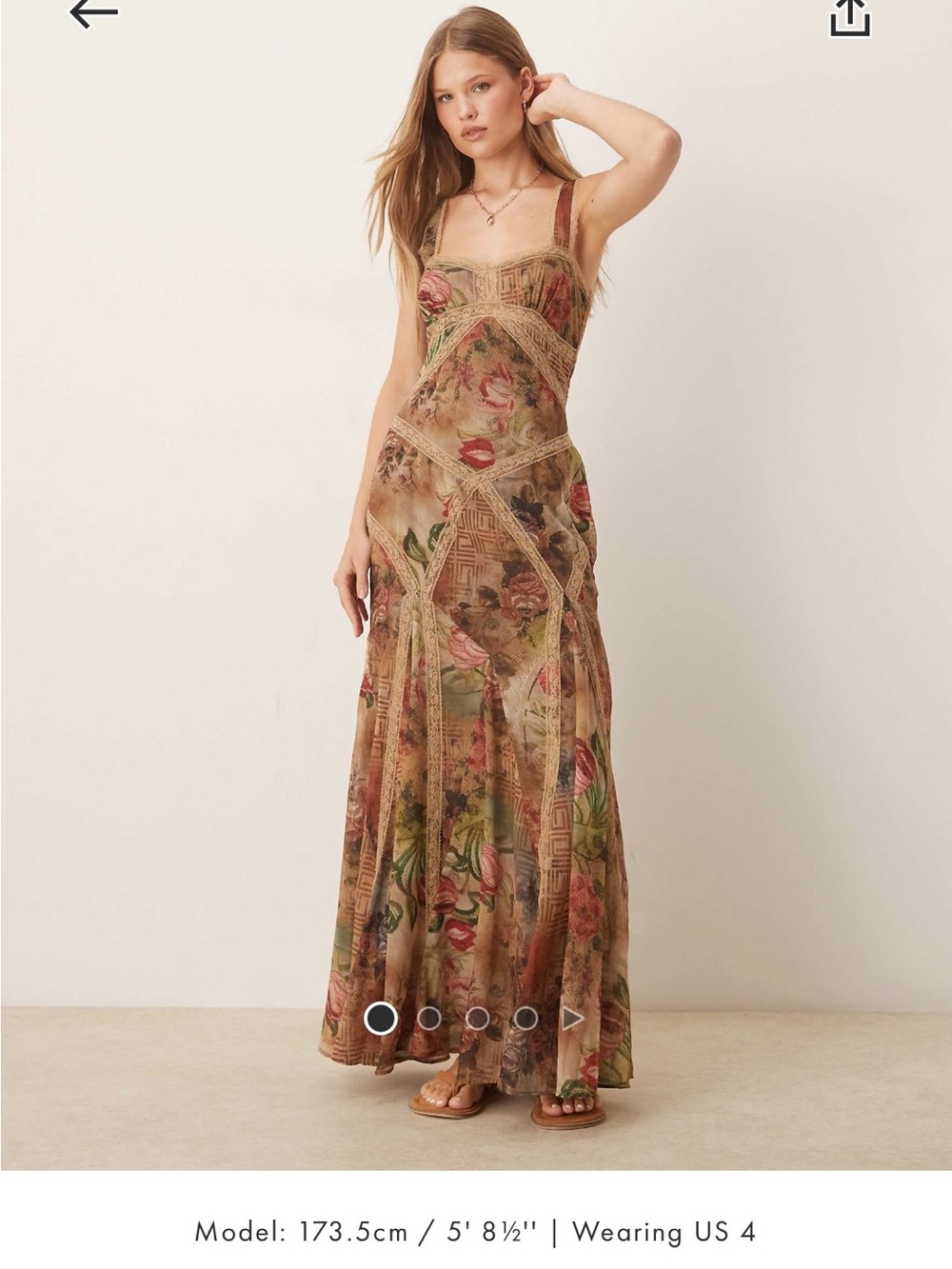 ASOS Floral Patchwork Maxi Dress in Brown and Green